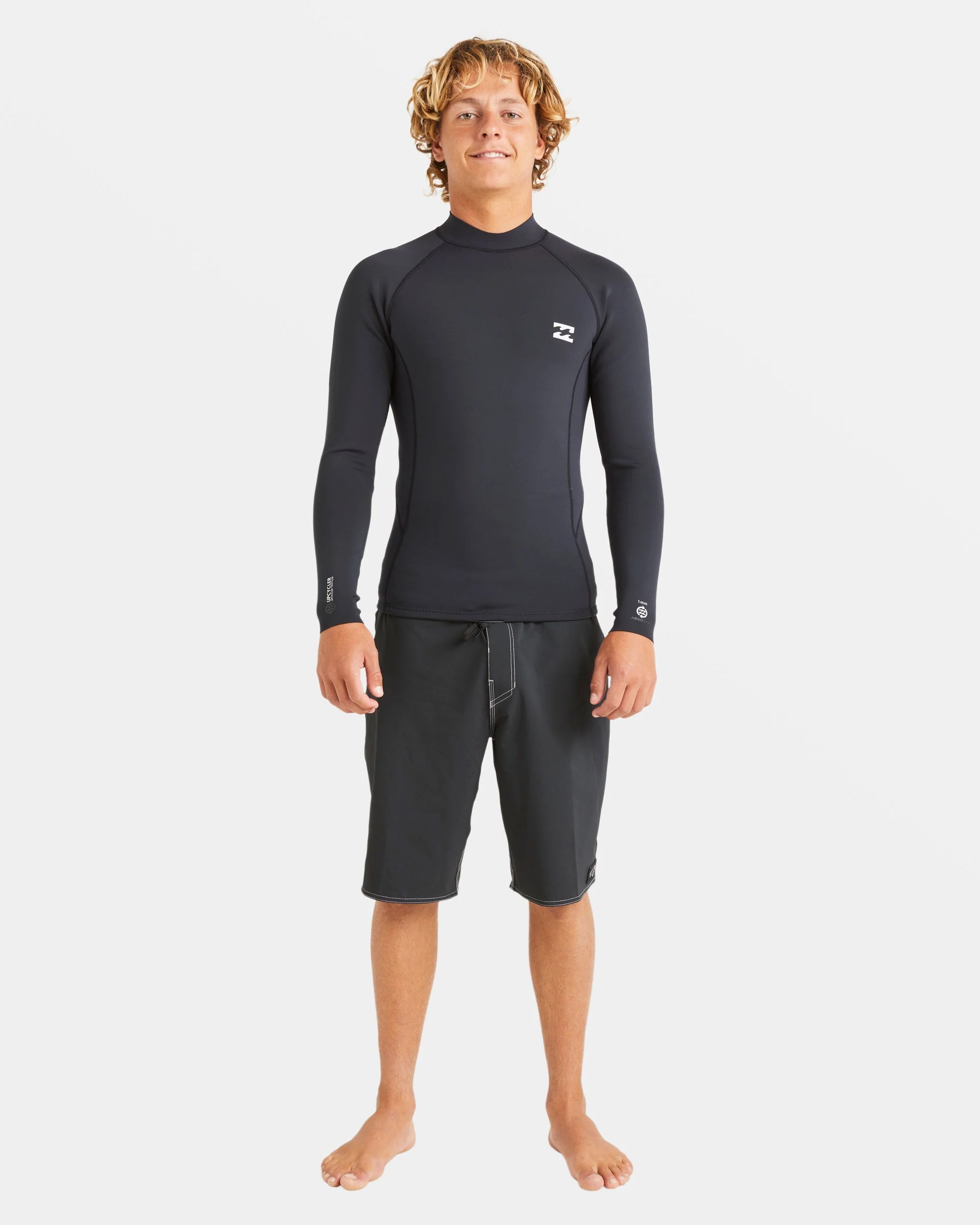 1/1mm Absolute Natural Upcycler Flatlock Back Zip Wetsuit Jacket - Black - Image 4