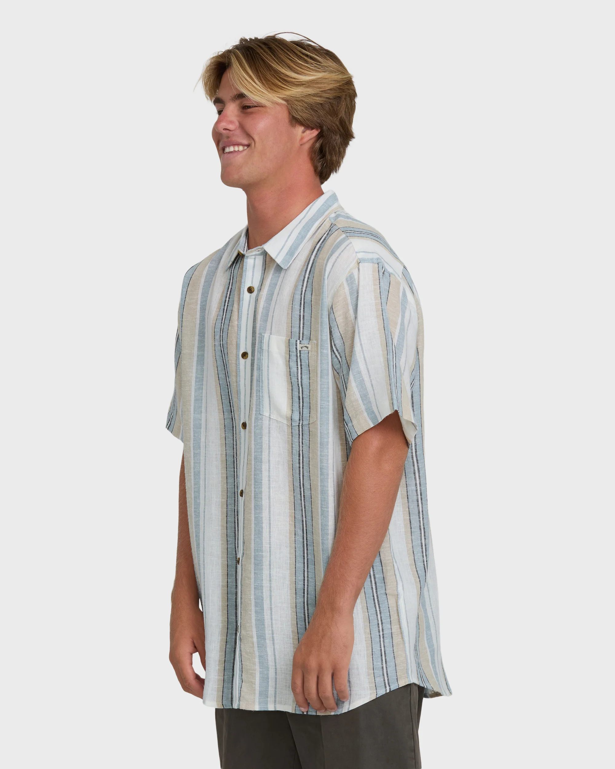 All Day Stripe Short Sleeve Woven Shirt - Blue/White - Image 3