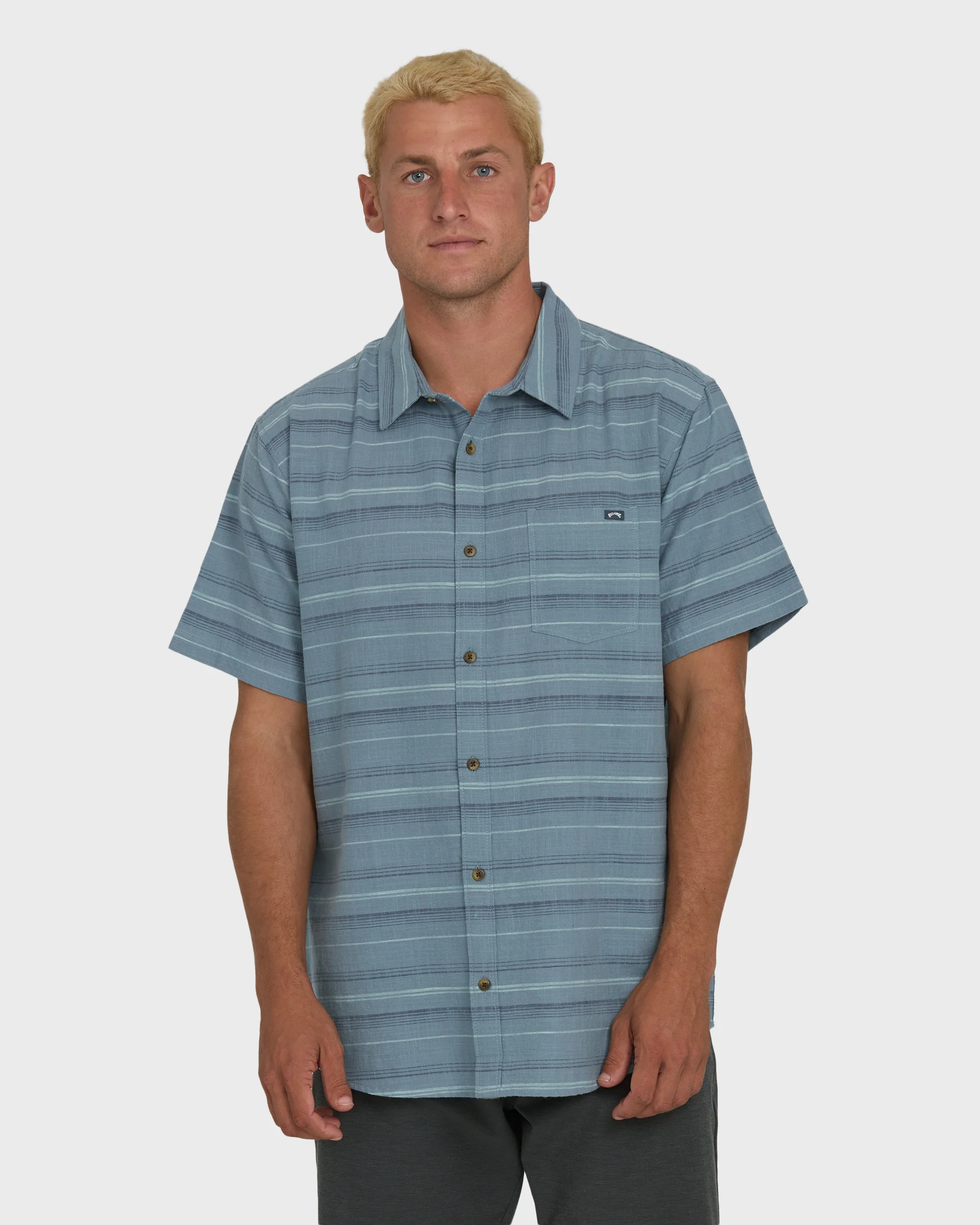All Day Stripe Short Sleeve Woven Shirt - Blue Fog
