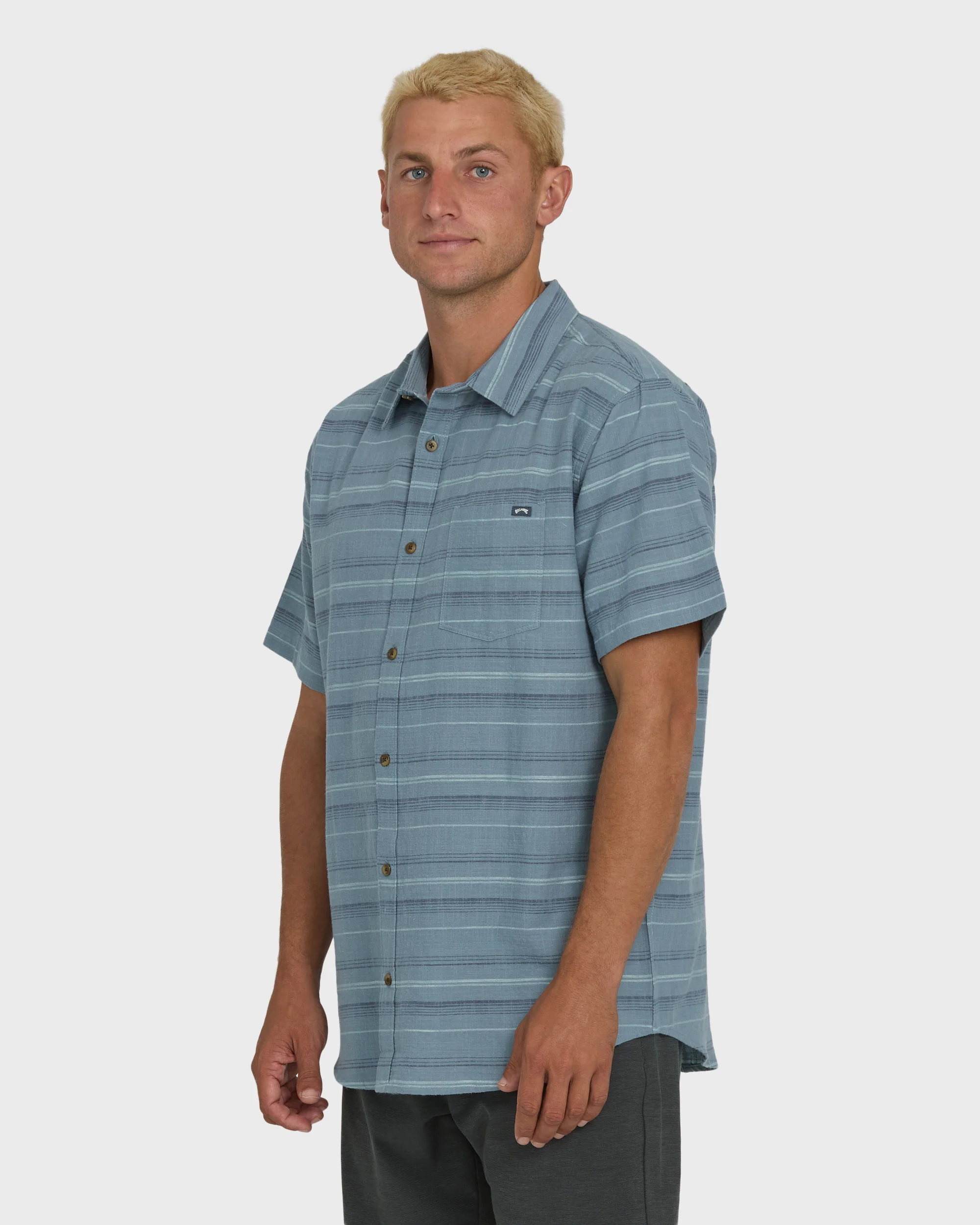 All Day Stripe Short Sleeve Woven Shirt - Blue Fog - Image 3