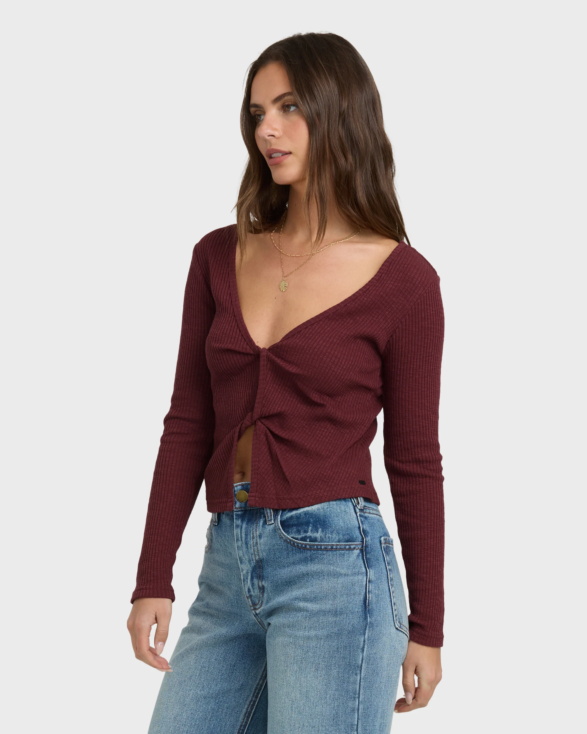 Fever Twist Long Sleeve Knit Top - Pinot - Image 5