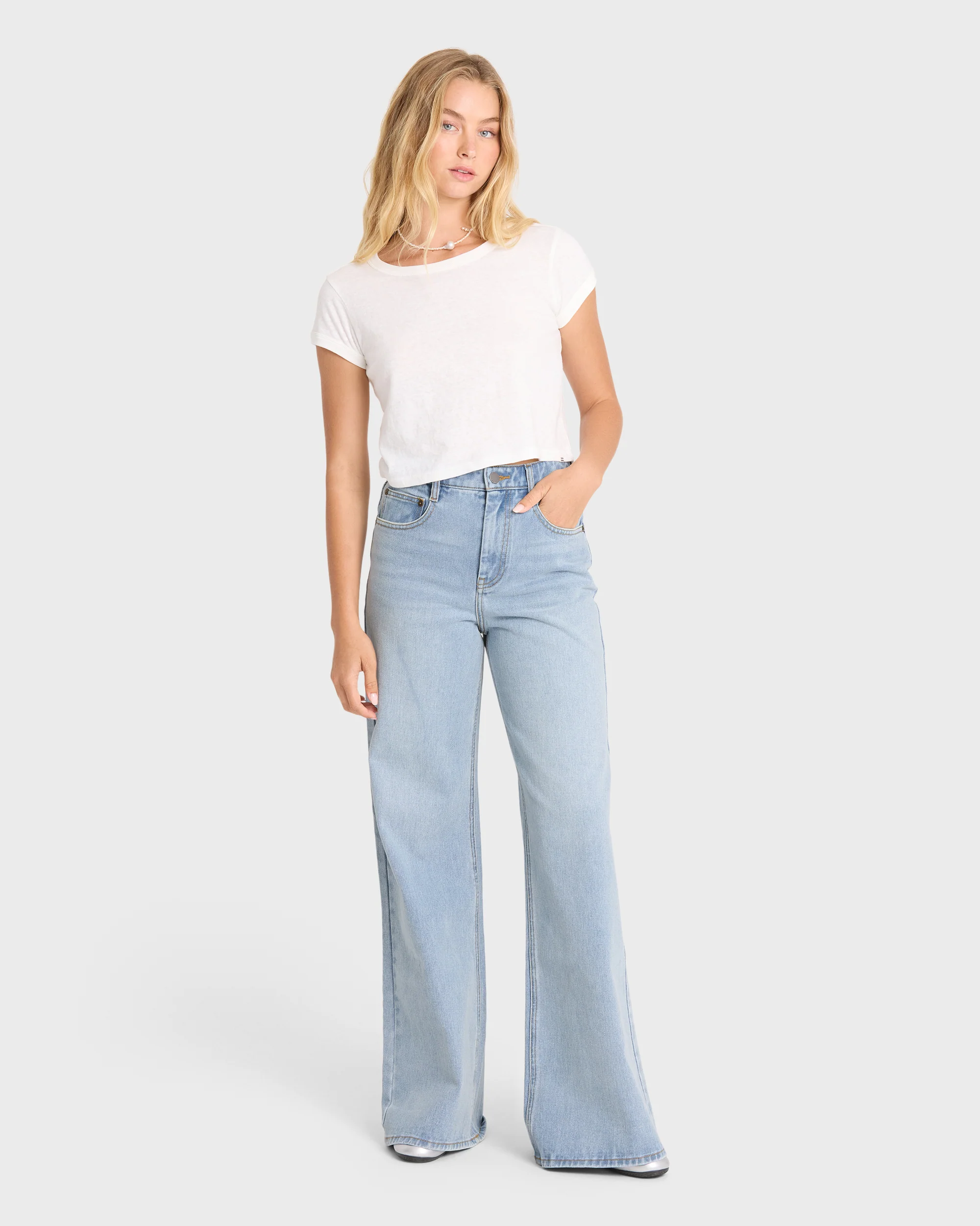 Free Fall High Waisted Flare Jeans - Light Wash
