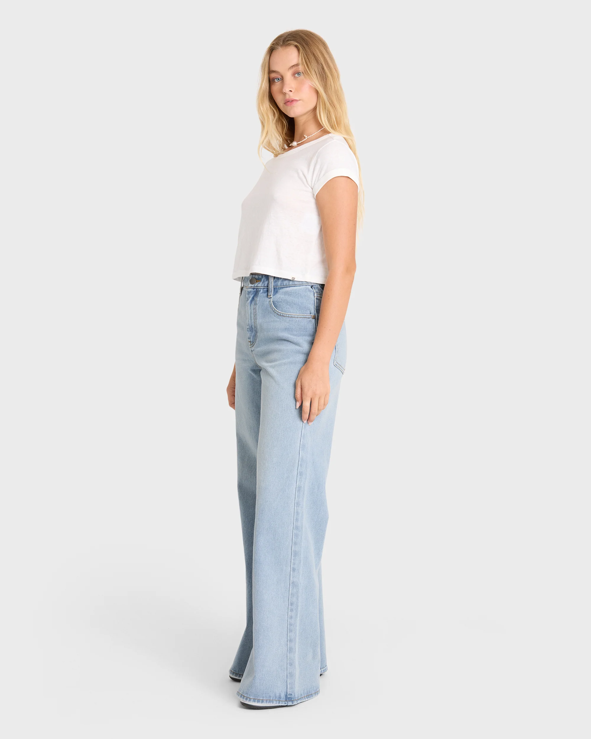 Free Fall High Waisted Flare Jeans - Light Wash - Image 3