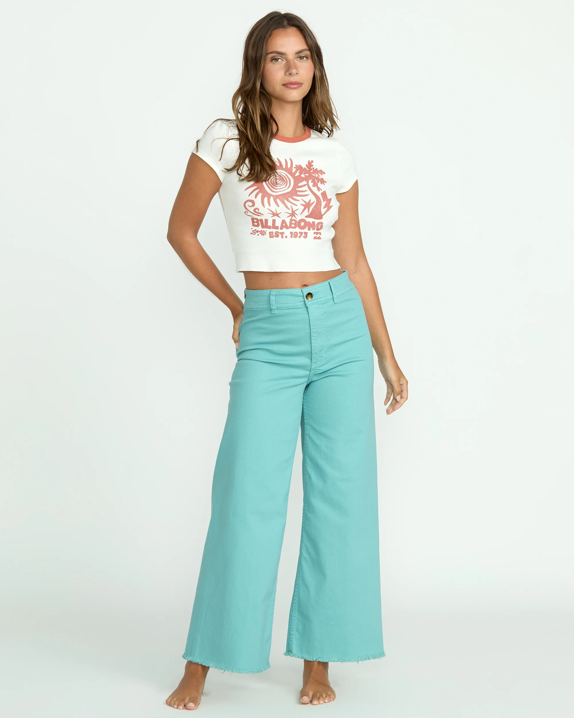 Free Fall High-Waist Twill Pants - Misty Blue