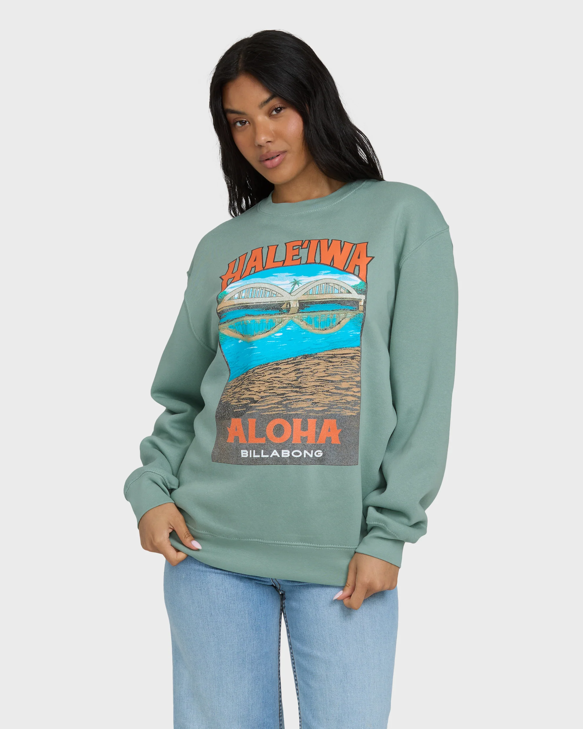 Haleiwa Scenic Poster Crewneck Sweatshirt - Sea Glass