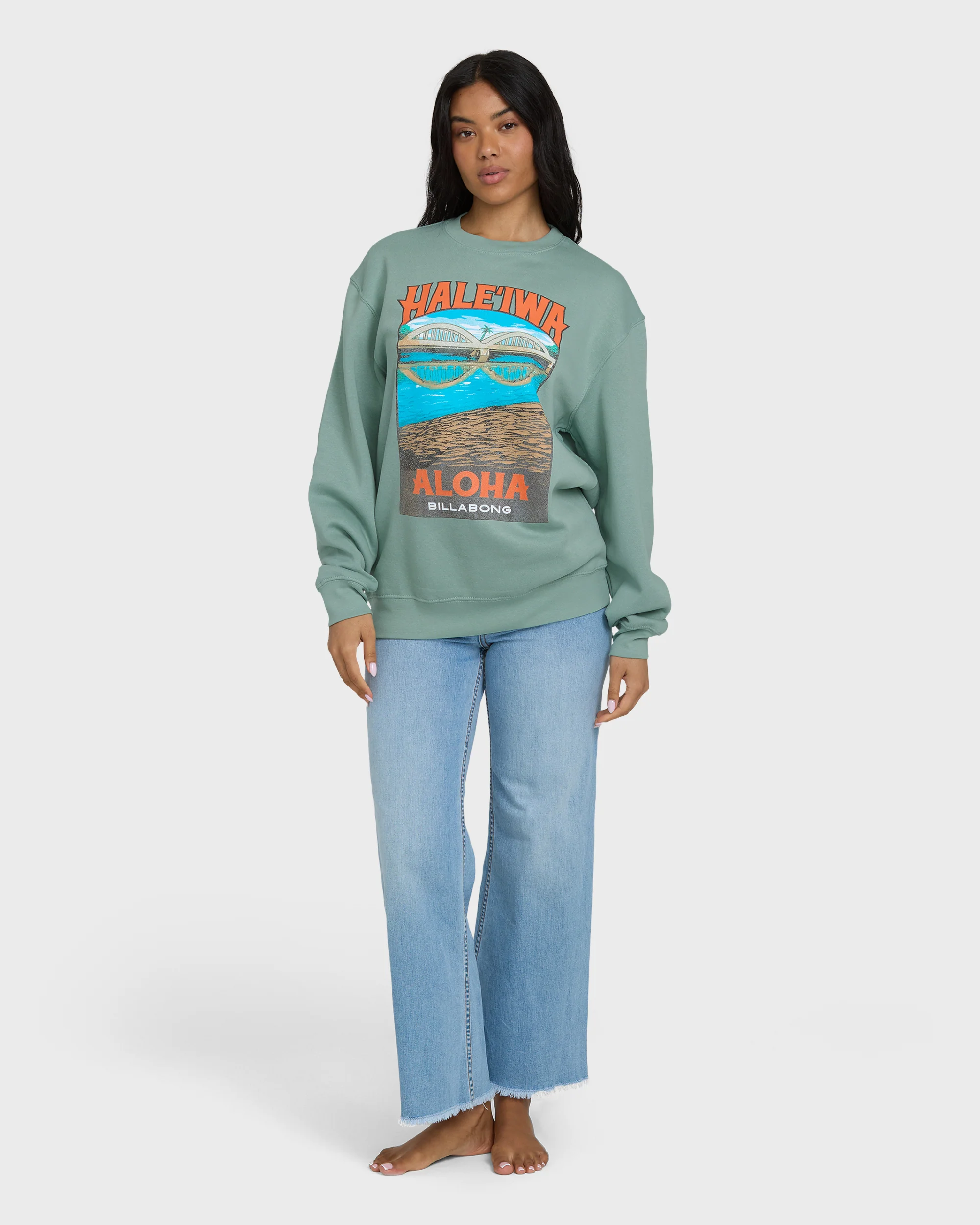 Haleiwa Scenic Poster Crewneck Sweatshirt - Sea Glass - Image 3