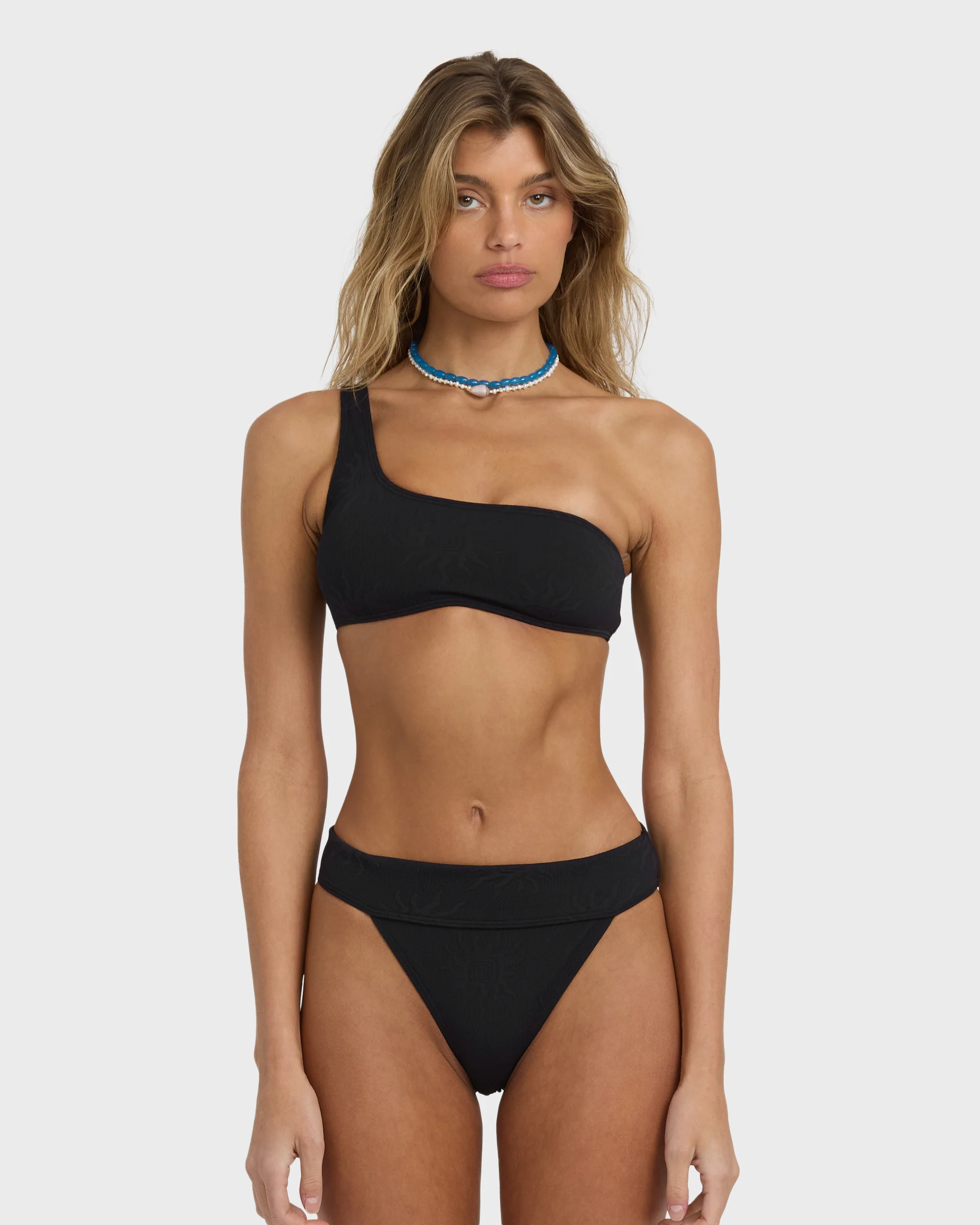 Laura Twisted Sun One-shoulder Tank Bikini Top - Black Pebble