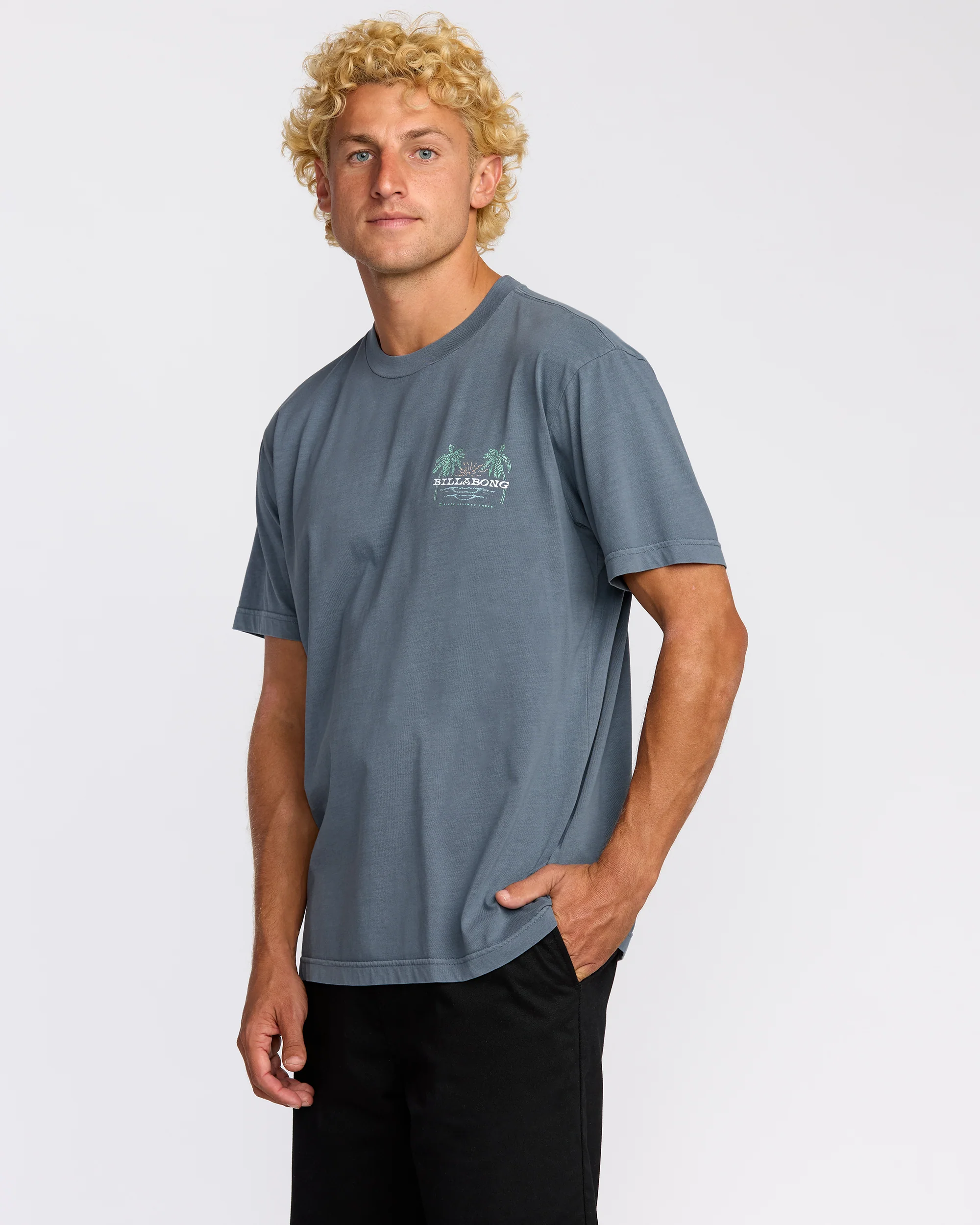 Social Lounge Premium Wave Wash Short Sleeve T-Shirt - Steel Blue - Image 3