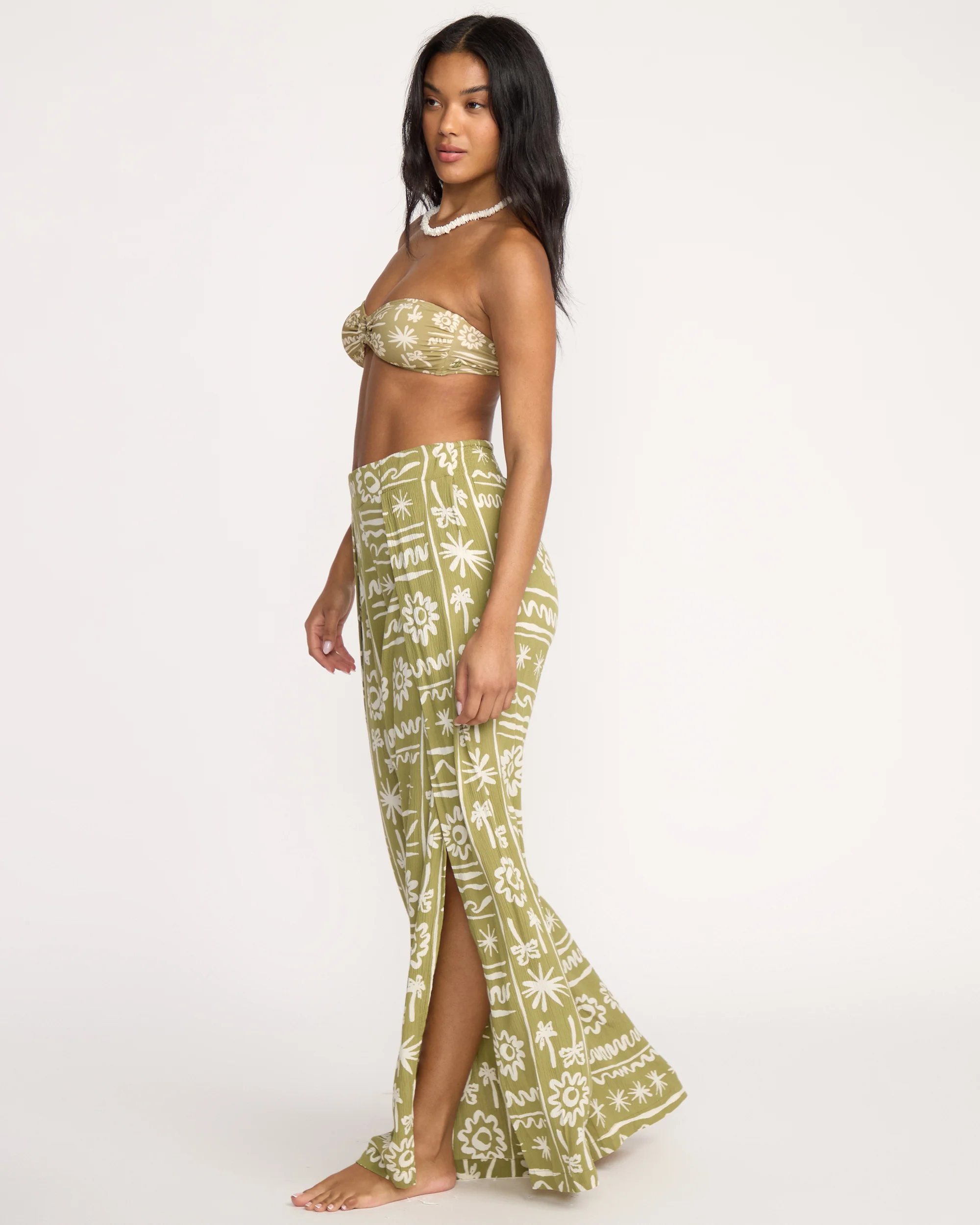 Split Spirit Elastic Waist Pants - Green Tea - Image 3