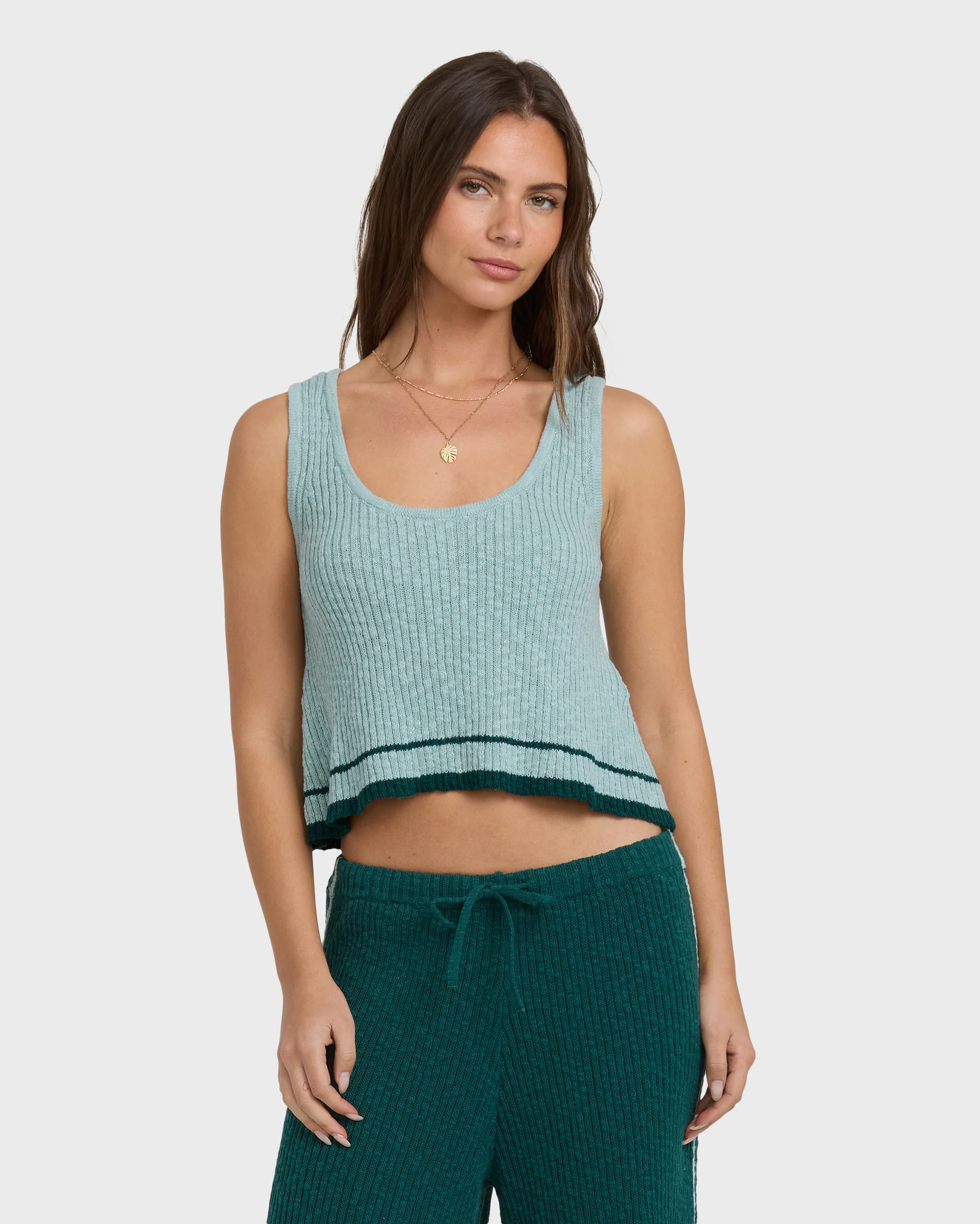 Summery Nights Ribbed Tank - Sea Fog