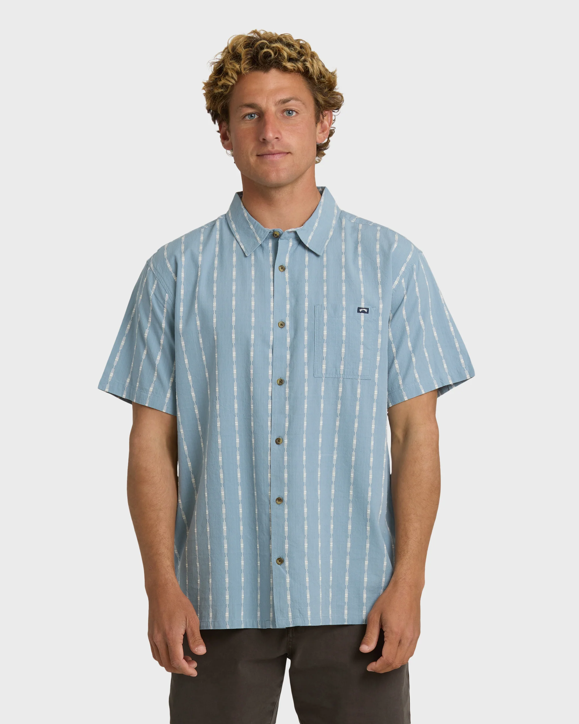 Sundays Jacquard Short Sleeve Shirt - Blue Fog