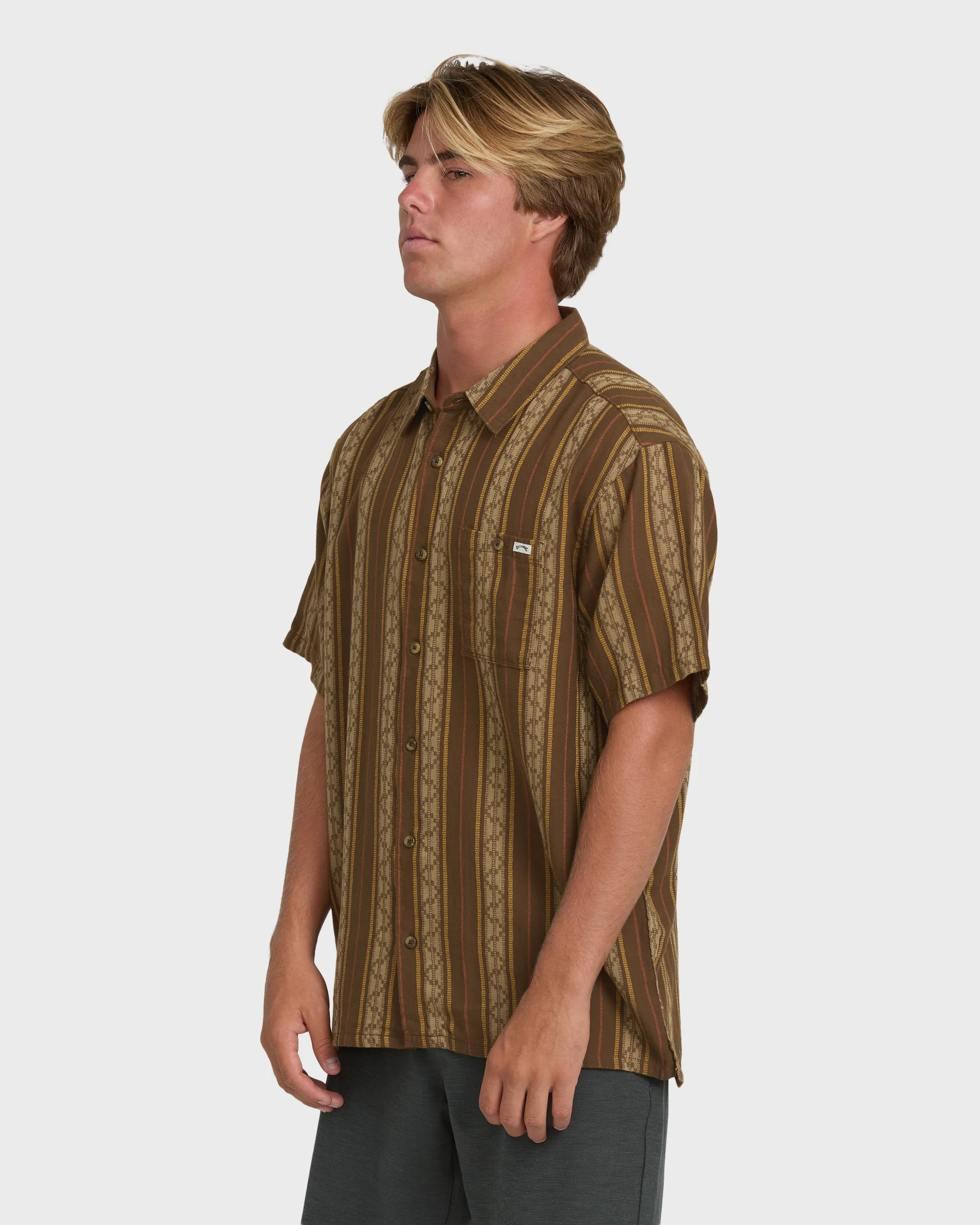 Sundays Jacquard Short Sleeve Woven Shirt - Vintage Khaki - Image 3