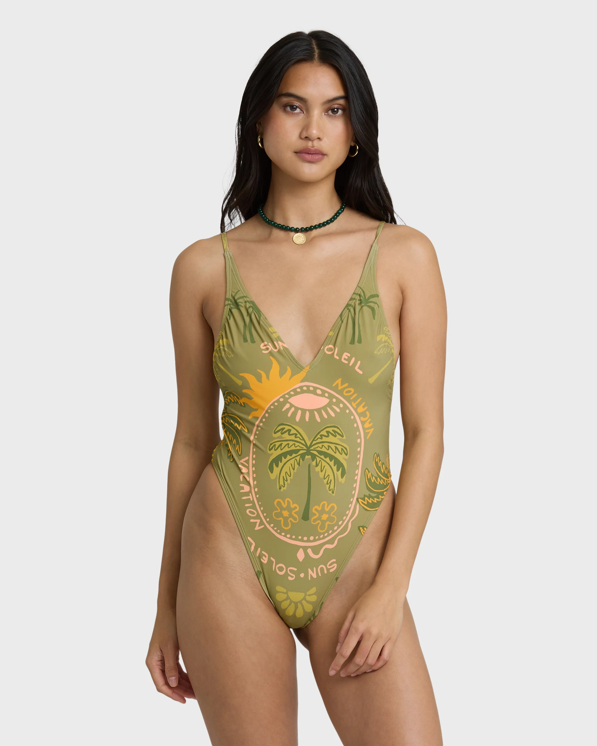 Vaca Soleil Deep V One-piece Swimsuit - Cedar - Image 3