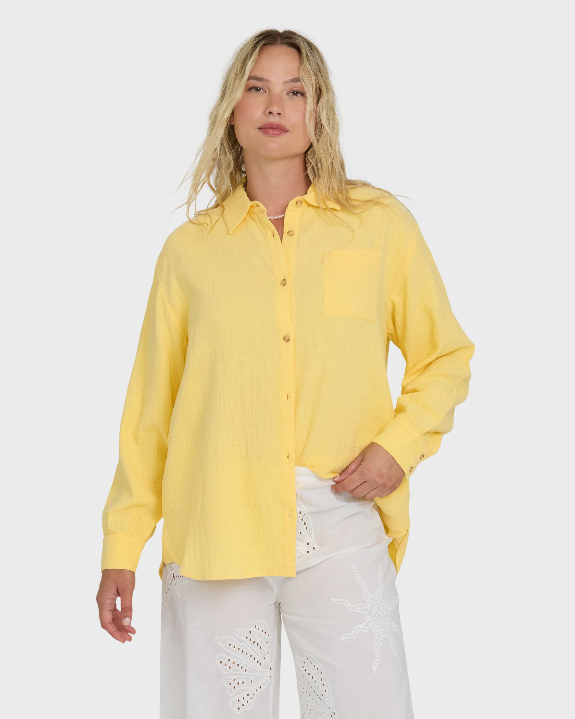 Wanderer Solid Long Sleeve Woven Shirt - Sundress - Image 6